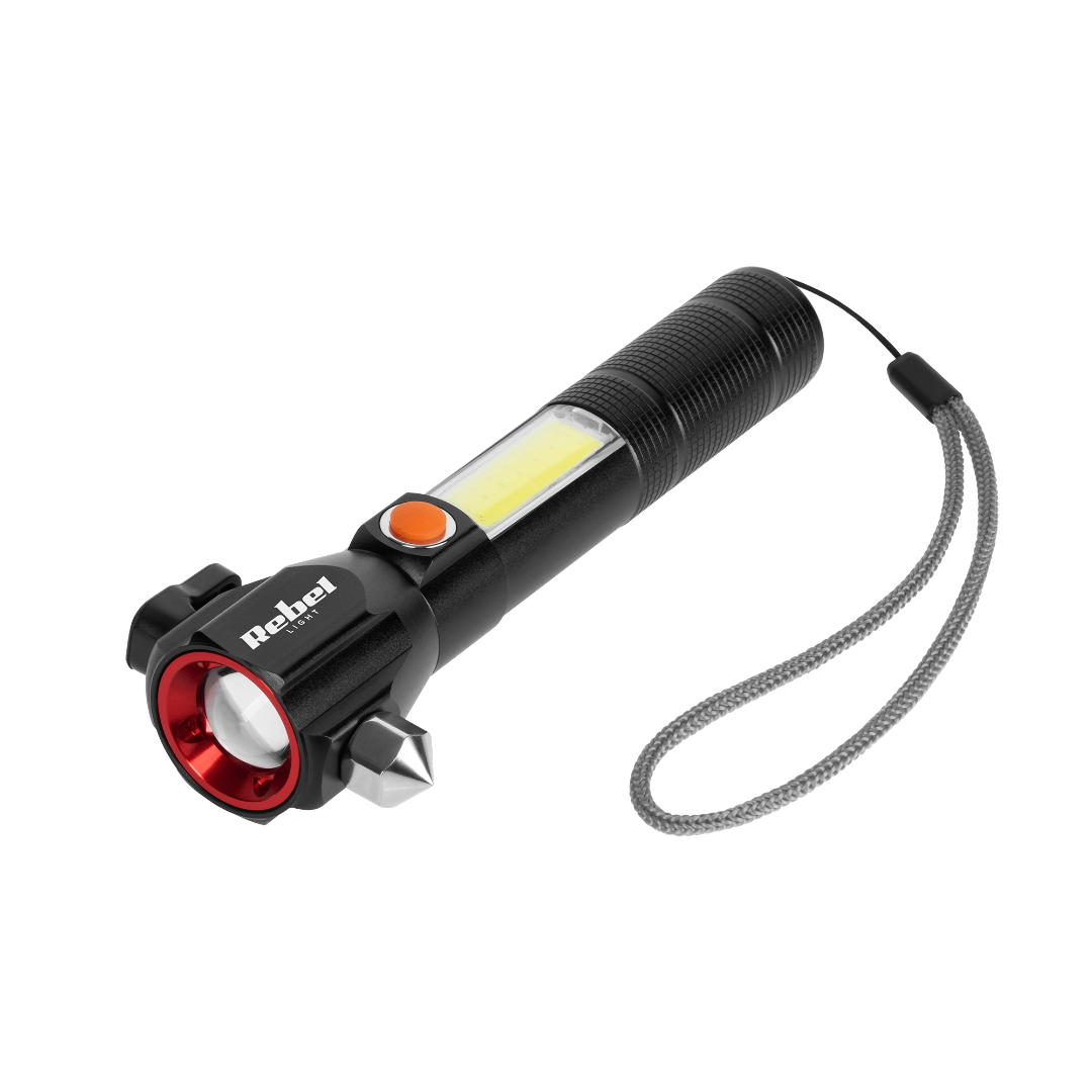Oplaadbare LED zaklamp - 285 Lumen - Veiligheidshamer + mes Oplaadbare LED zaklamp - 285 Lumen - Veiligheidshamer + mes